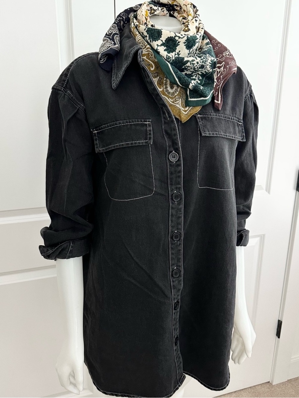 Oversized Black Denim Lightweight Cotton Shirt Dress - Small / Medium - Fall